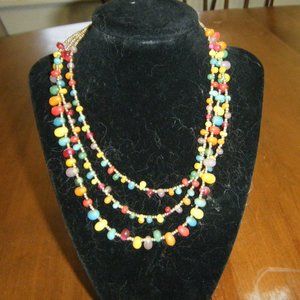 16" Multicolored Three Strand Bead Necklace